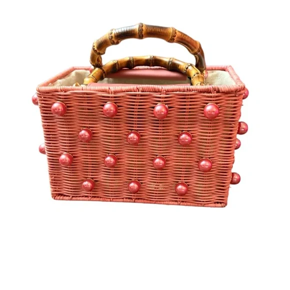 NWT BTB Los Angeles Chloe Pearly Rattan Box Top-Handle Bag - Picture 6 of 8